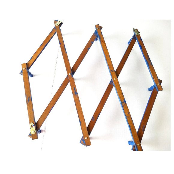 VTG Painted Blue Wood Expandable Peg Rack Coffee - Picture 3 of 6